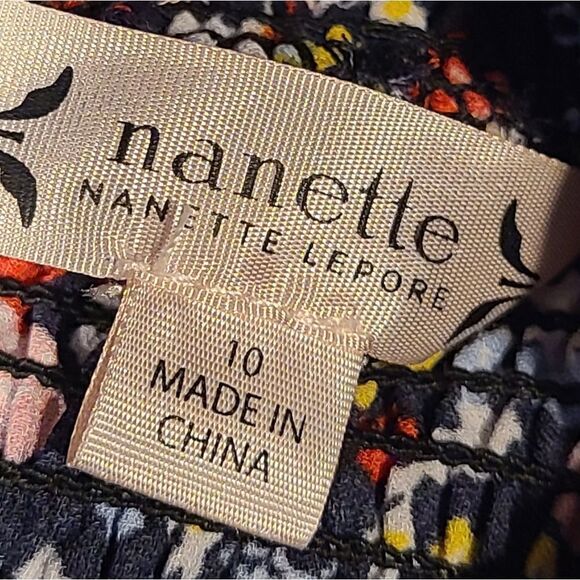 Nanette Lepore Blue Red Yellow Floral Ruffle Smocked Mock-Neck Shift Dress | 10 - Picture 3 of 12